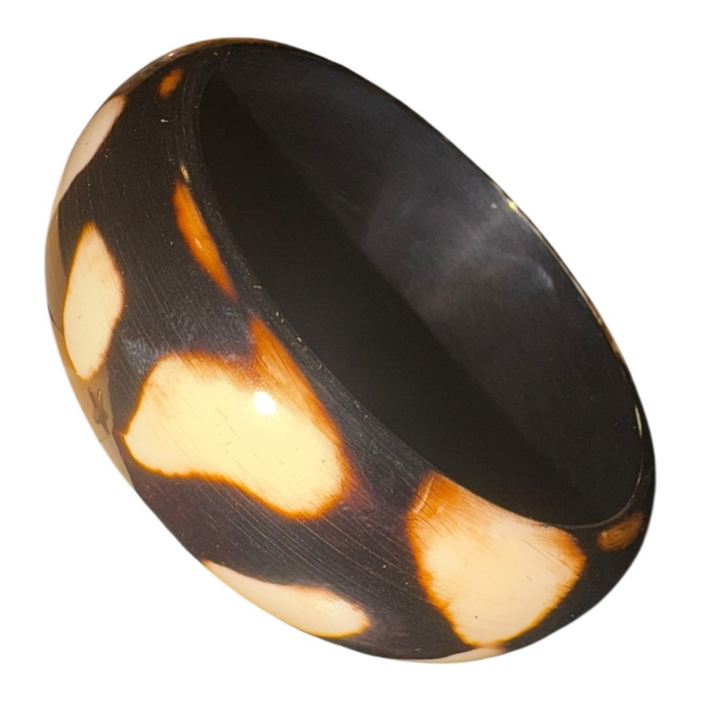 Vintage Lucite Tortoise Shell Bangle Bracelet Brown & Cream Marbled Pattern J16